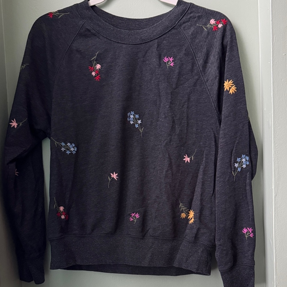 Old Navy Women's Sweater with Floral Embroidery - Dark Gray XS